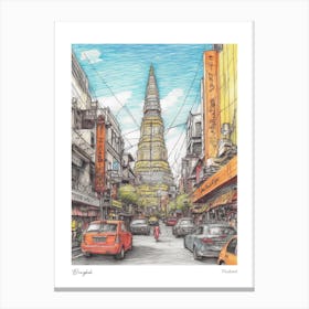 Bangkok Thailand Drawing Pencil Style 1 Travel Poster Canvas Print