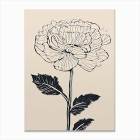 Line Art Marigold Flowers Illustration Neutral 20 Canvas Print