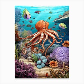 Octopus Amongst Fish 2 Canvas Print