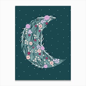 Teal Botanical Moon Canvas Print