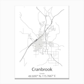 Cranbrook,Canada Minimalist Map Canvas Print