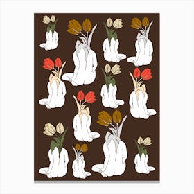 Tulips Pattern In Brown Canvas Print