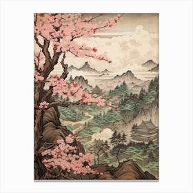Sakura Cherry Blossom Japanese Botanical Illustration Canvas Print