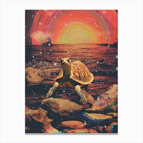 Retro Sea Turtle In Space Collage 2 Canvas Print