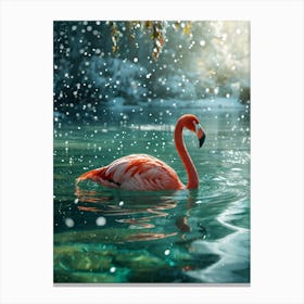 A Plush Flamingo Bathed In Hues Of Cool Green And Soft Texture Swims Gracefully On The Serene Surf Canvas Print