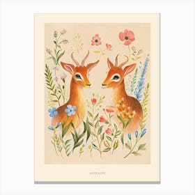 Folksy Floral Animal Drawing Antelope Poster Canvas Print