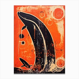Whale, Woodblock Animal Drawing 2 Canvas Print