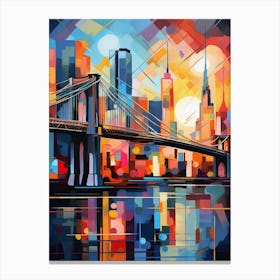 Brooklyn Bridge New York City III, Vibrant Modern Abstract Painting Canvas Print