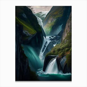 Nærøyfjord Waterfalls, Norway Nat Viga Style (2) Canvas Print