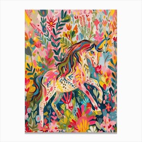 Floral Unicorn Galloping Fauvism Inspired 3 Canvas Print