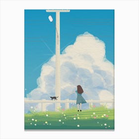Minimal art Japanese Girl And A Cat Canvas Print