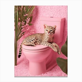 Leopard On A Pink Toilet Canvas Print