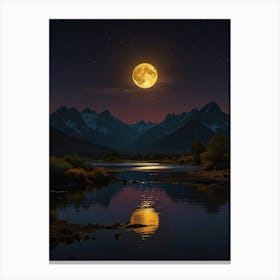 Full Moon Over Lake 1 Canvas Print