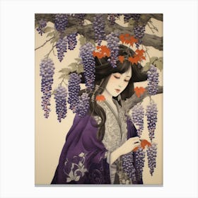 Fuji Wisteria Vintage Japanese Botanical And Geisha Canvas Print