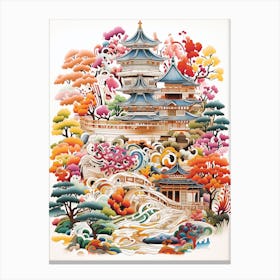 Ryoan Ji Garden Japan  Modern Illustration 3 Canvas Print