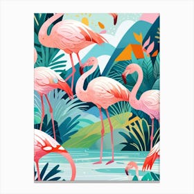 Flamingos In The Jungle Canvas Print