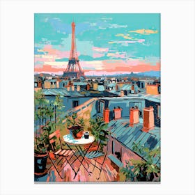 Rooftop Of Paris Eiffel Tower Travel Housewarming France Painting Canvas Print