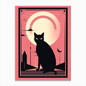The Sun Tarot Card, Black Cat In Pink 1 Canvas Print