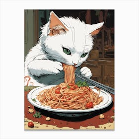 Cat Eating Spaghetti 2 Canvas Print