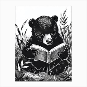Malayan Sun Bear Reading Ink Illustration 3 Canvas Print