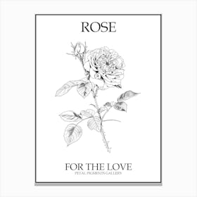 Black And White Rose Line Drawing 5 Poster Canvas Print