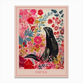 Floral Animal Painting Harp Seal 3 Poster Canvas Print