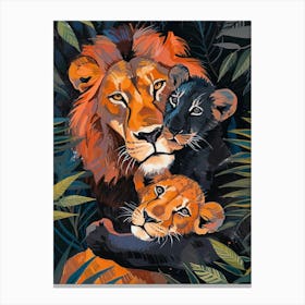 Black Lion Family Bonding Fauvist Painting 4 Canvas Print