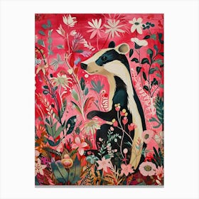 Floral Animal Painting Badger 3 Canvas Print