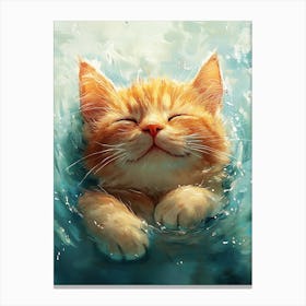 Happy Orange Cat Floating on Water Canvas Print