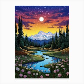 Mount Rainier National Park Retro Pop Art 13 Canvas Print