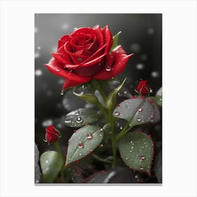 Red Roses At Rainy With Water Droplets Vertical Composition 65 Canvas Print