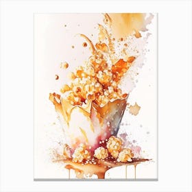 Caramel Popcorn Dessert Storybook Watercolour Flower Canvas Print