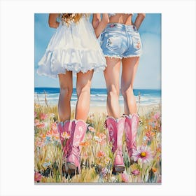 Cowgirls On The Beach 3 Canvas Print