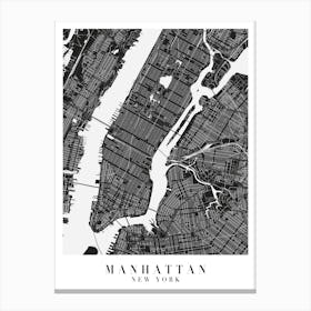 Manhattan New York Minimal Black Mono Street Map Canvas Print