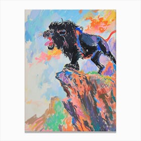 Black Lion Roaring On A Cliff Fauvist Painting 2 Canvas Print