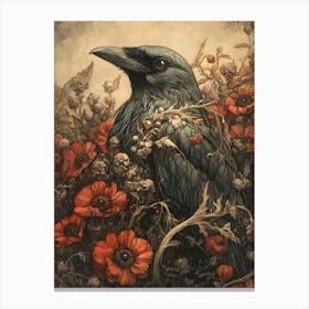 Crow In Bloom 2 Canvas Print