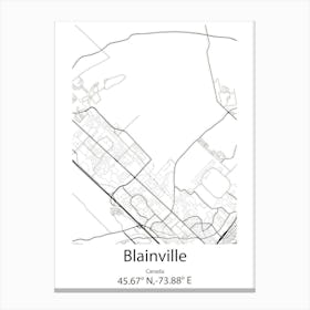 Blainville,Canada Minimalist Map Canvas Print