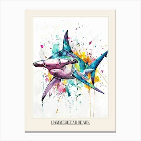Hammerhead Shark Colourful Watercolour 2 Poster Canvas Print
