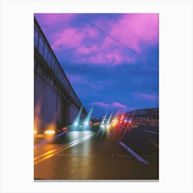 Purple Sky Over A Highway Canvas Print