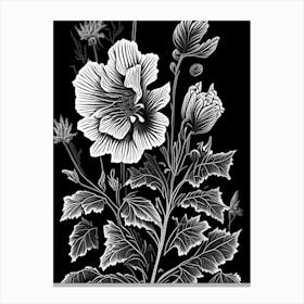 Hollyhock Wildflower Linocut Canvas Print