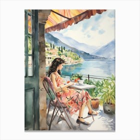 At A Cafe In Kotor Montenegro 2 Watercolour Canvas Print