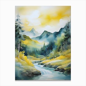 Waterfalls In The Mountains Canvas Print