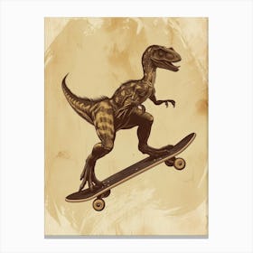 Vintage Microraptor Dinosaur On A Skateboard   1 Canvas Print