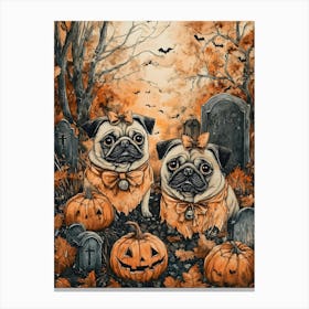 Halloween Pugs Watercolor 8 Canvas Print