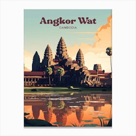 Angkor Wat Cambodia Temple Travel Illustration Canvas Print