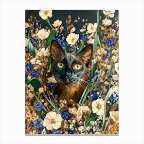 Cat In Flowers 10 Canvas Print