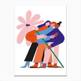 Girls Happy Together Flower Canvas Print