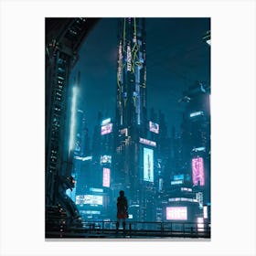 Artificial Intelligence Embodied In A Sleek Towering Structure With Neon Circuit Patterns Neon Lit (4) Canvas Print