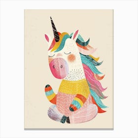 Storybook Style Unicorn In A Rainbow Knitted Jumper Canvas Print