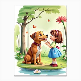 3d Animation Style Dog Kissig With His Tounge A Little Girl O 0 1 Canvas Print